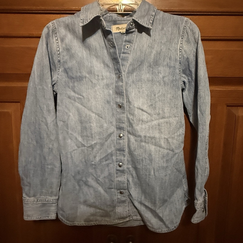 Madewell Womens XXS Light Wash Denim Chambray Button Down Shirt Long Sleeve